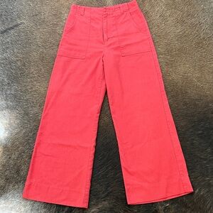 Women’s XS Linen Red Wide-Leg High Waisted Pants
